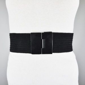 BCBG Black Wide Waist Metallic Belt Womens